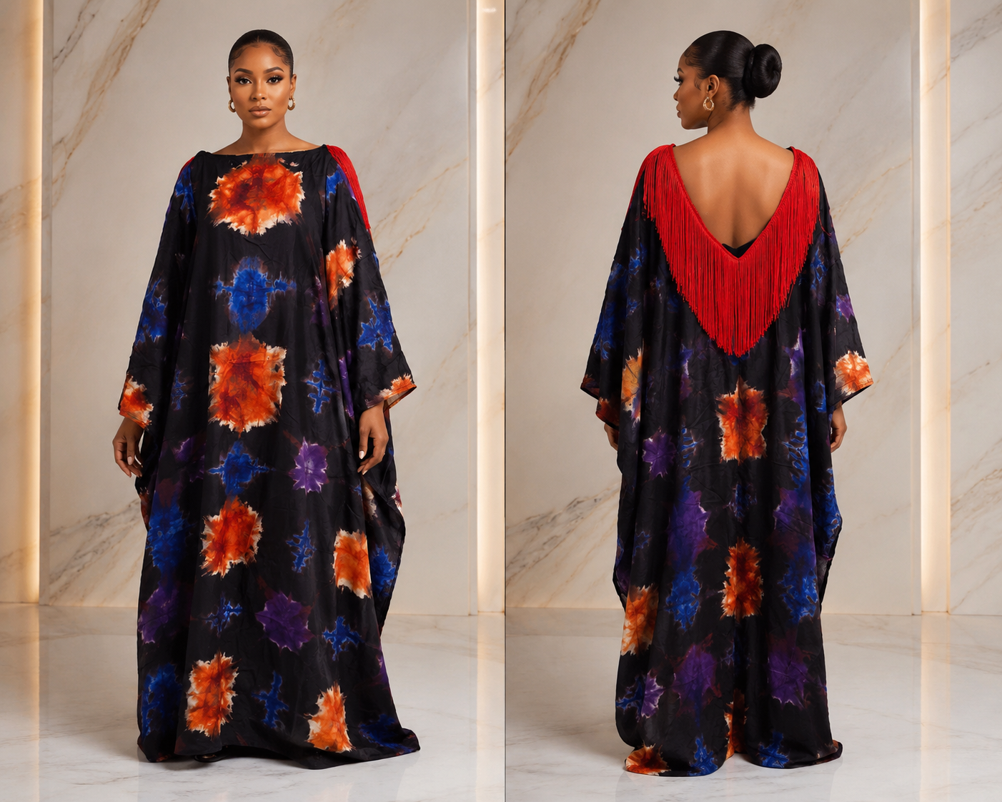 Adire fringe kaftan