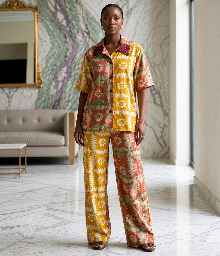 Adire Beaded shirt set