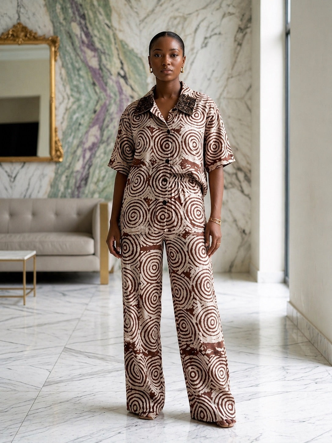 Adire Beaded shirt set