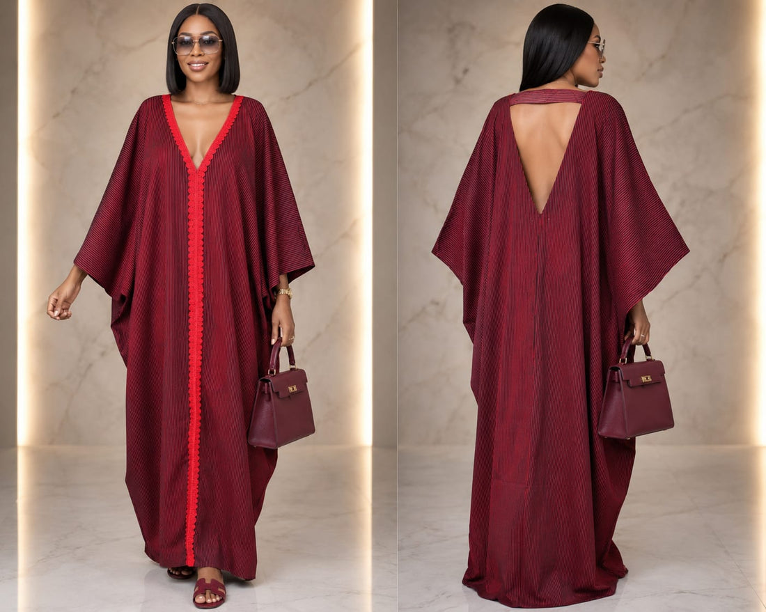 Stripe cotton Kaftan with trimmings