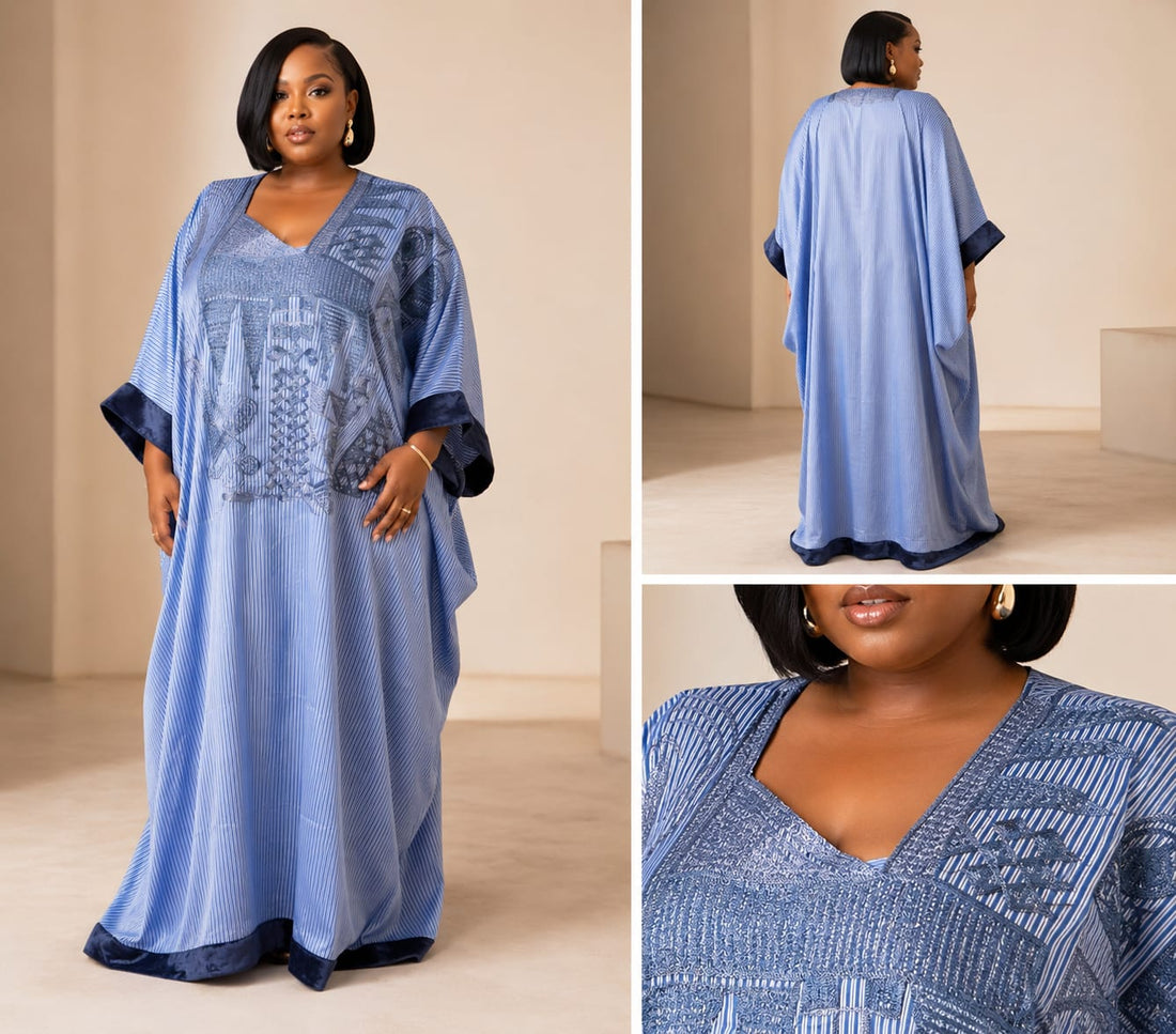 Stripe embroidery cotton Kaftan