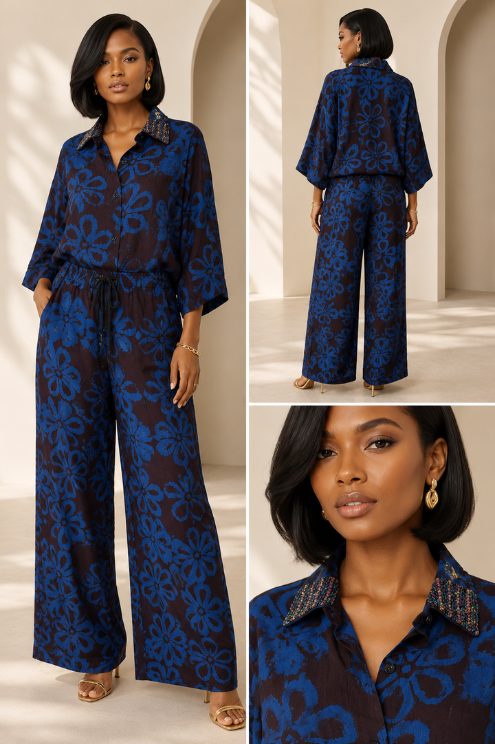 Adire Beaded Top Set