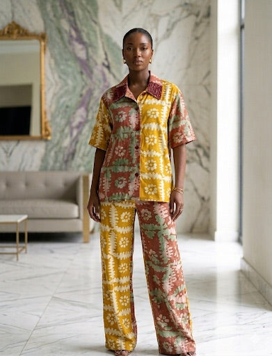 Adire Beaded shirt set