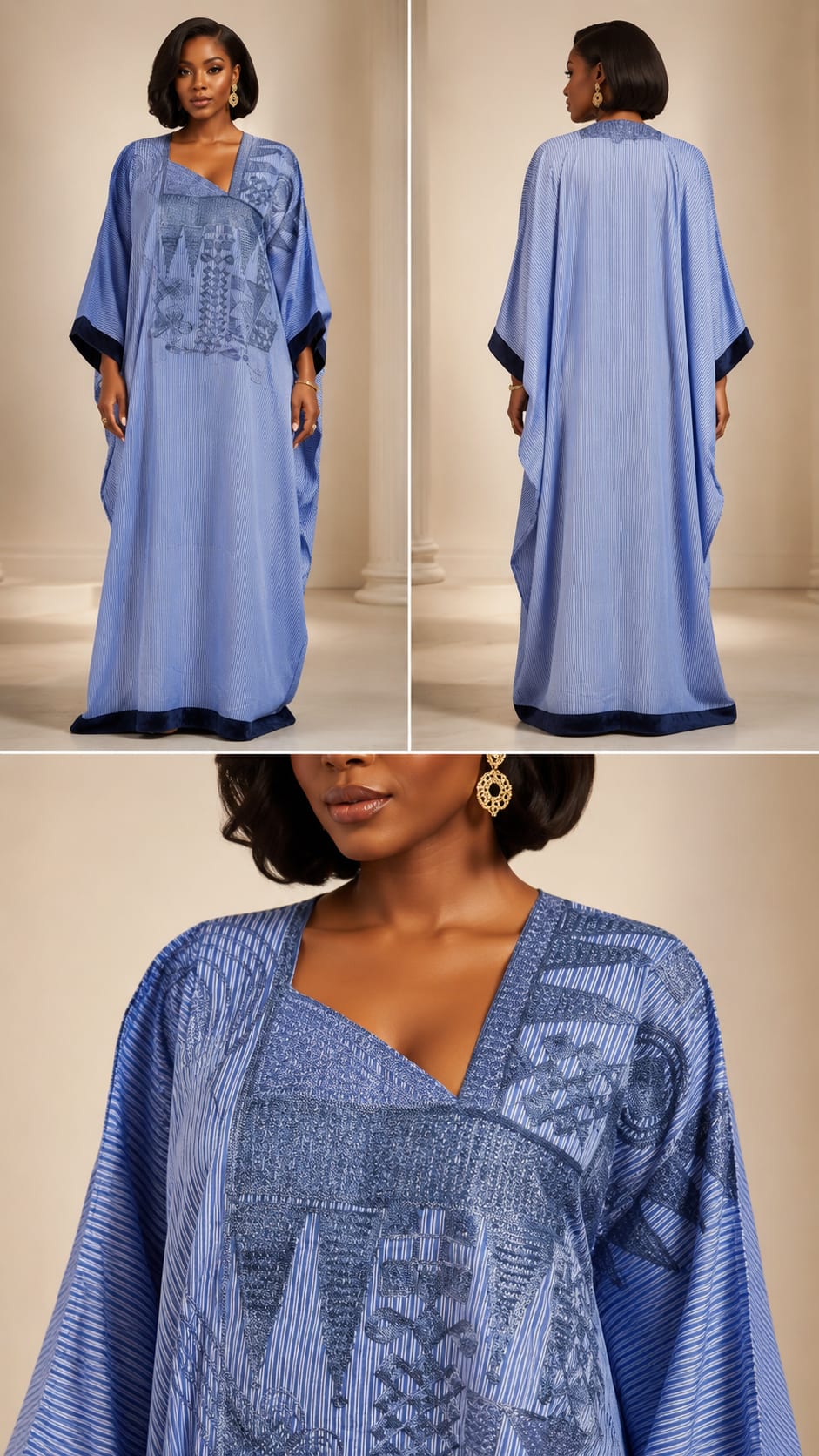 Stripe embroidery cotton Kaftan