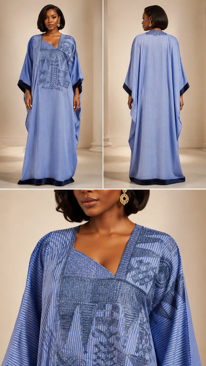 Stripe embroidery cotton Kaftan