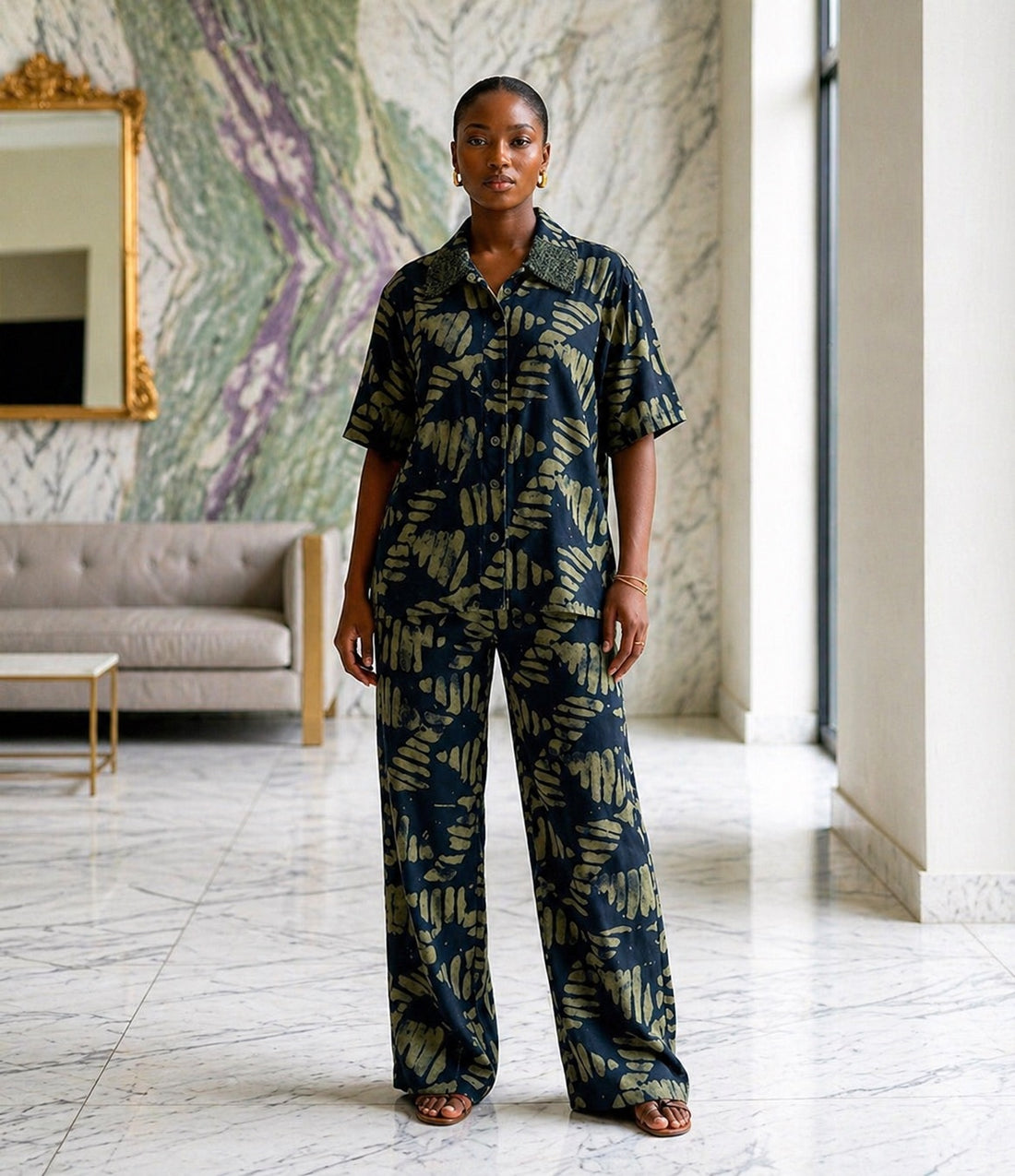 Adire Beaded shirt set