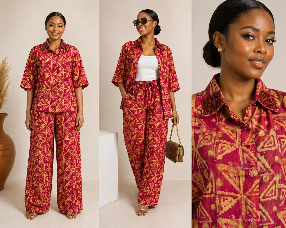 Adire Beaded shirt set